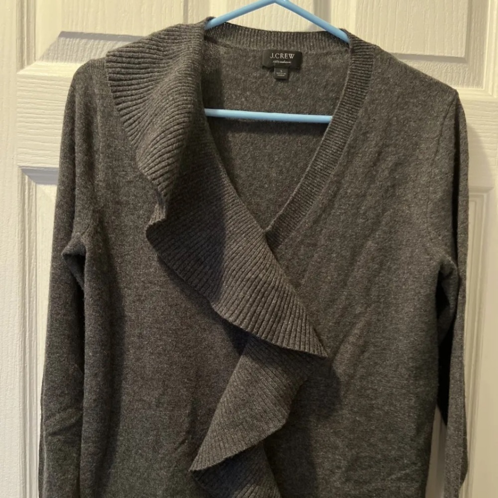 J.Crew Women’s cashmere pullover ruffle Sweater -size small - Gray